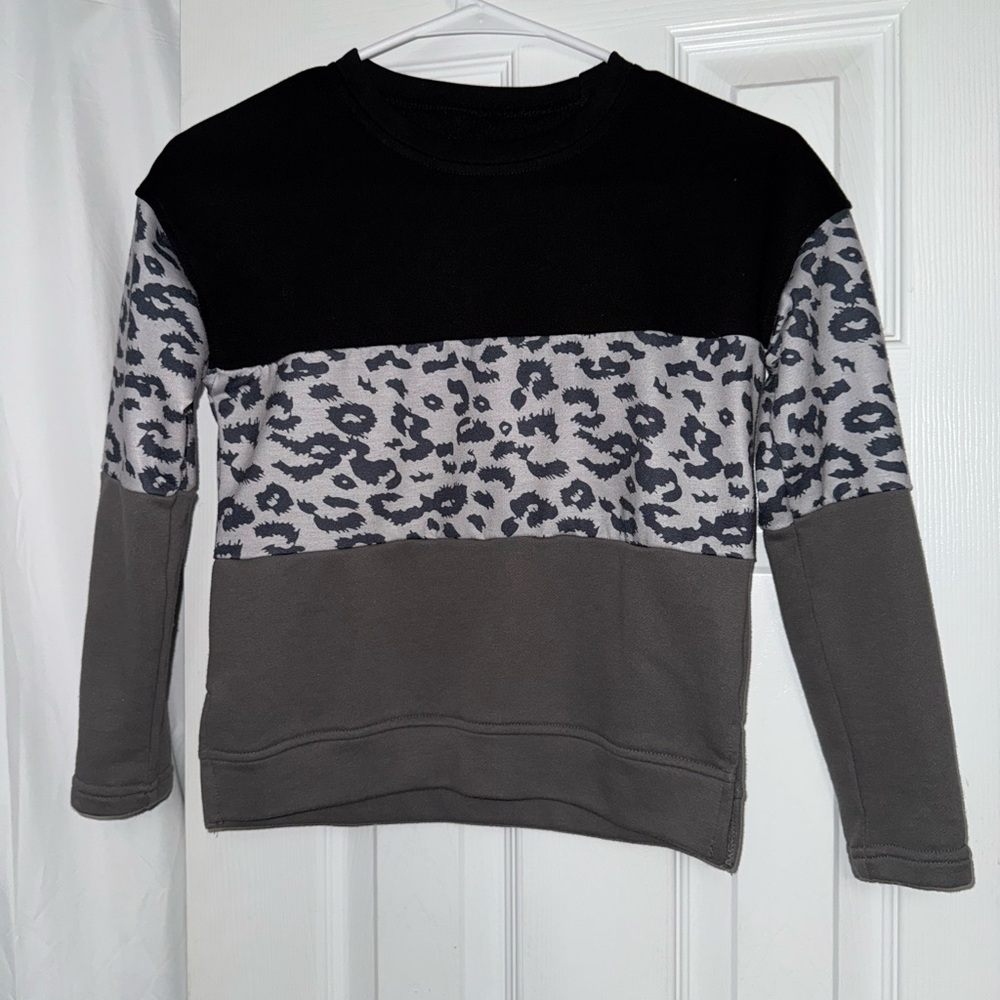Kids' Black and Gray Leopard Print Sweater